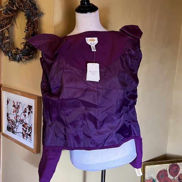 Vtg TALBOTS Size 14 100% Washed Silk Deep Plum Purple Scalloped Trim $188 NEW - Picture 11 of 16